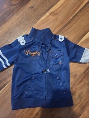 COOGI Navy Kids Zip-Up Hoodie with Orange Logo